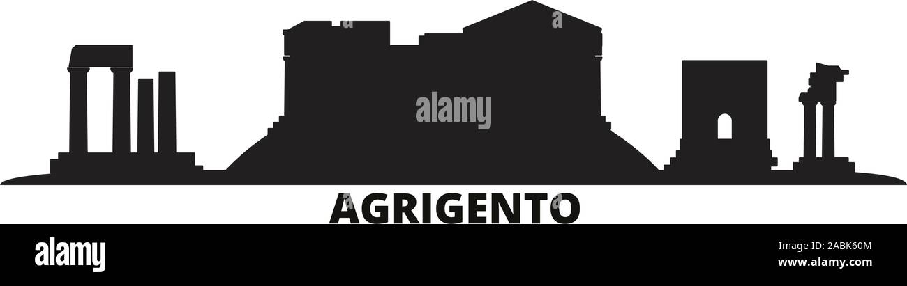 Italy, Agrigento city skyline isolated vector illustration. Italy, Agrigento travel cityscape with landmarks Stock Vector