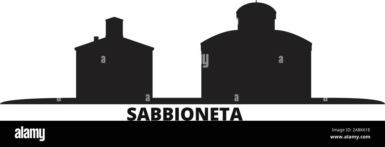 Italy, Sabbioneta city skyline isolated vector illustration. Italy, Sabbioneta travel cityscape with landmarks Stock Vector