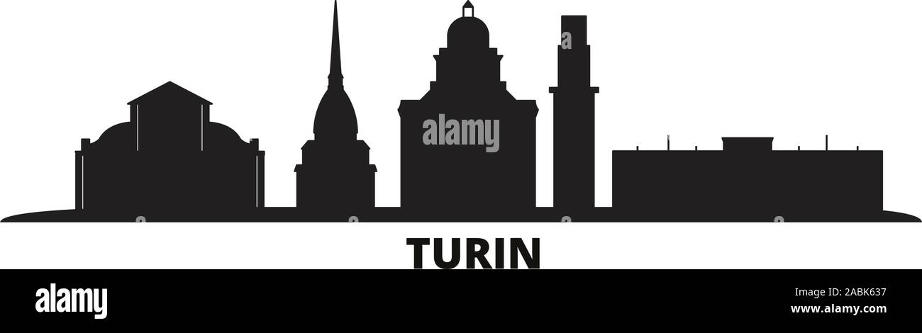 Italy, Turin city skyline isolated vector illustration. Italy, Turin travel cityscape with landmarks Stock Vector