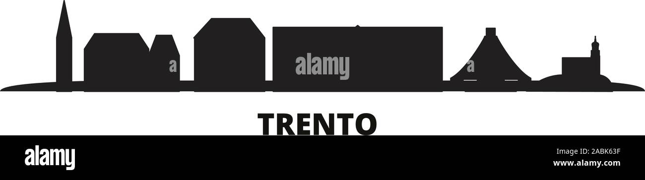 Italy, Trento city skyline isolated vector illustration. Italy, Trento travel cityscape with landmarks Stock Vector