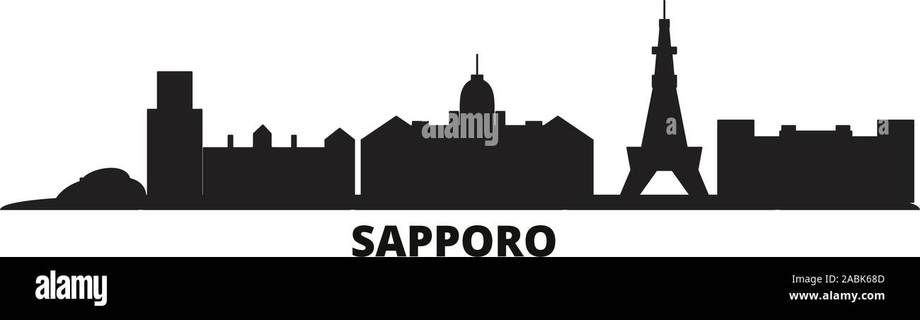 Japan, Sapporo city skyline isolated vector illustration. Japan, Sapporo travel cityscape with landmarks Stock Vector
