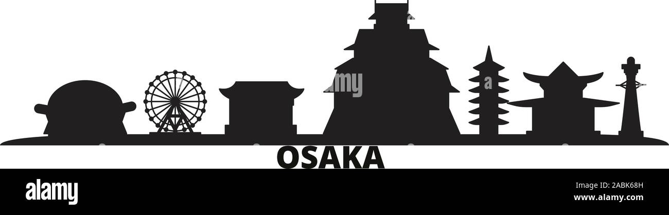 Japan, Osaka city skyline isolated vector illustration. Japan, Osaka travel cityscape with landmarks Stock Vector