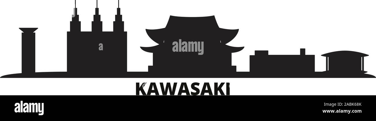 Japan, Kawasaki city skyline isolated vector illustration. Japan, Kawasaki travel cityscape with landmarks Stock Vector