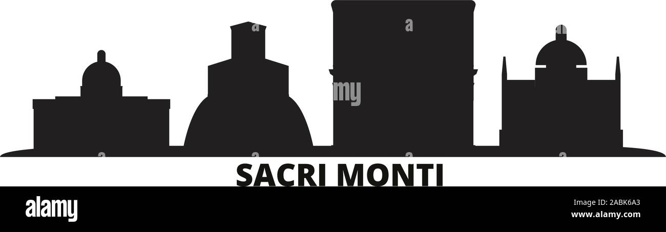 Italy, Piedmont And Lombardy, Sacri Monti city skyline isolated vector illustration. Italy, Piedmont And Lombardy, Sacri Monti travel cityscape with l Stock Vector