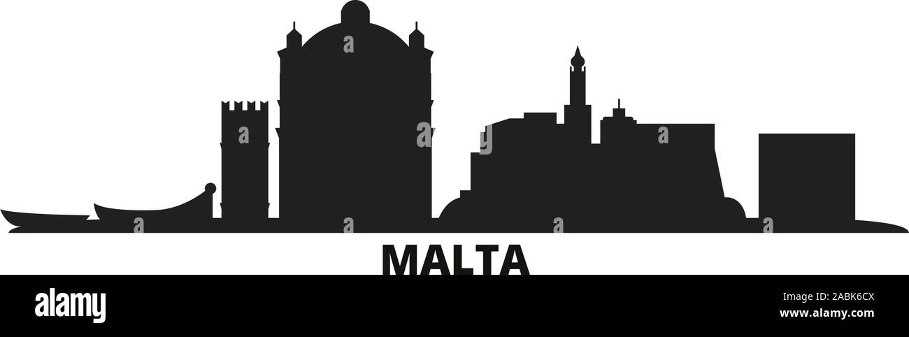 Malta city skyline isolated vector illustration. Malta travel cityscape with landmarks Stock Vector