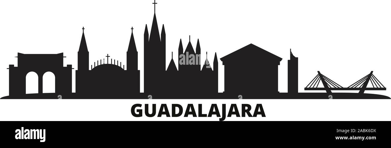 Mexico, Guadalajara city skyline isolated vector illustration. Mexico, Guadalajara travel cityscape with landmarks Stock Vector