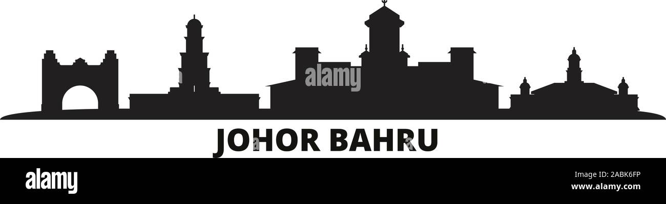 Malaysia, Johor Bahru city skyline isolated vector illustration. Malaysia, Johor Bahru travel cityscape with landmarks Stock Vector