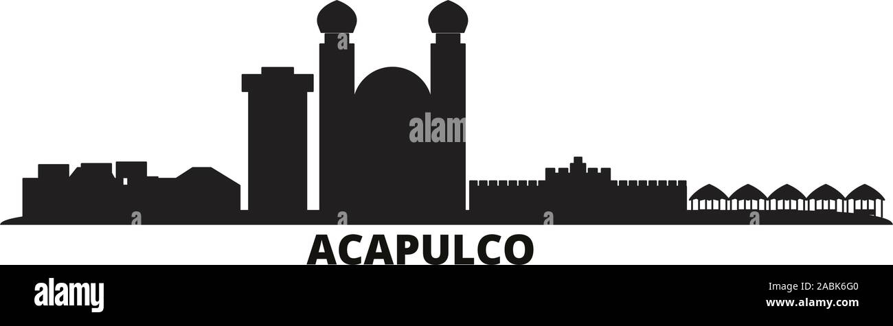 Mexico, Acapulco city skyline isolated vector illustration. Mexico, Acapulco travel cityscape with landmarks Stock Vector