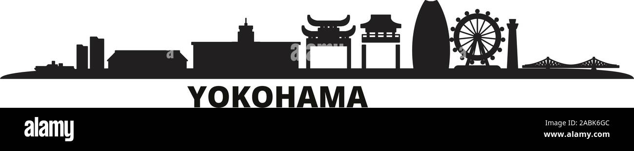 Japan, Yokohama city skyline isolated vector illustration. Japan, Yokohama travel cityscape with landmarks Stock Vector