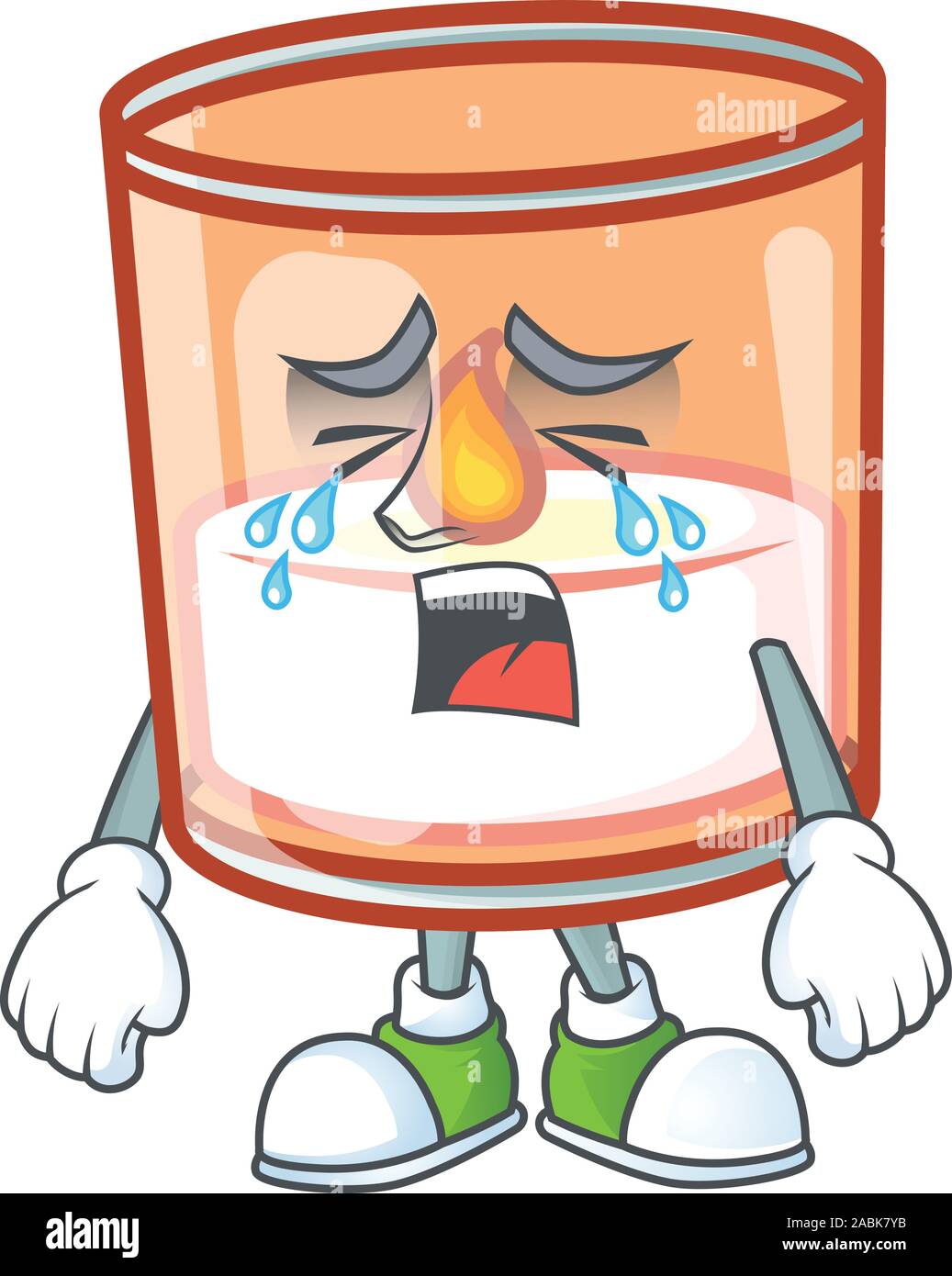 Sad Crying candle in glass cartoon character design style Stock Vector