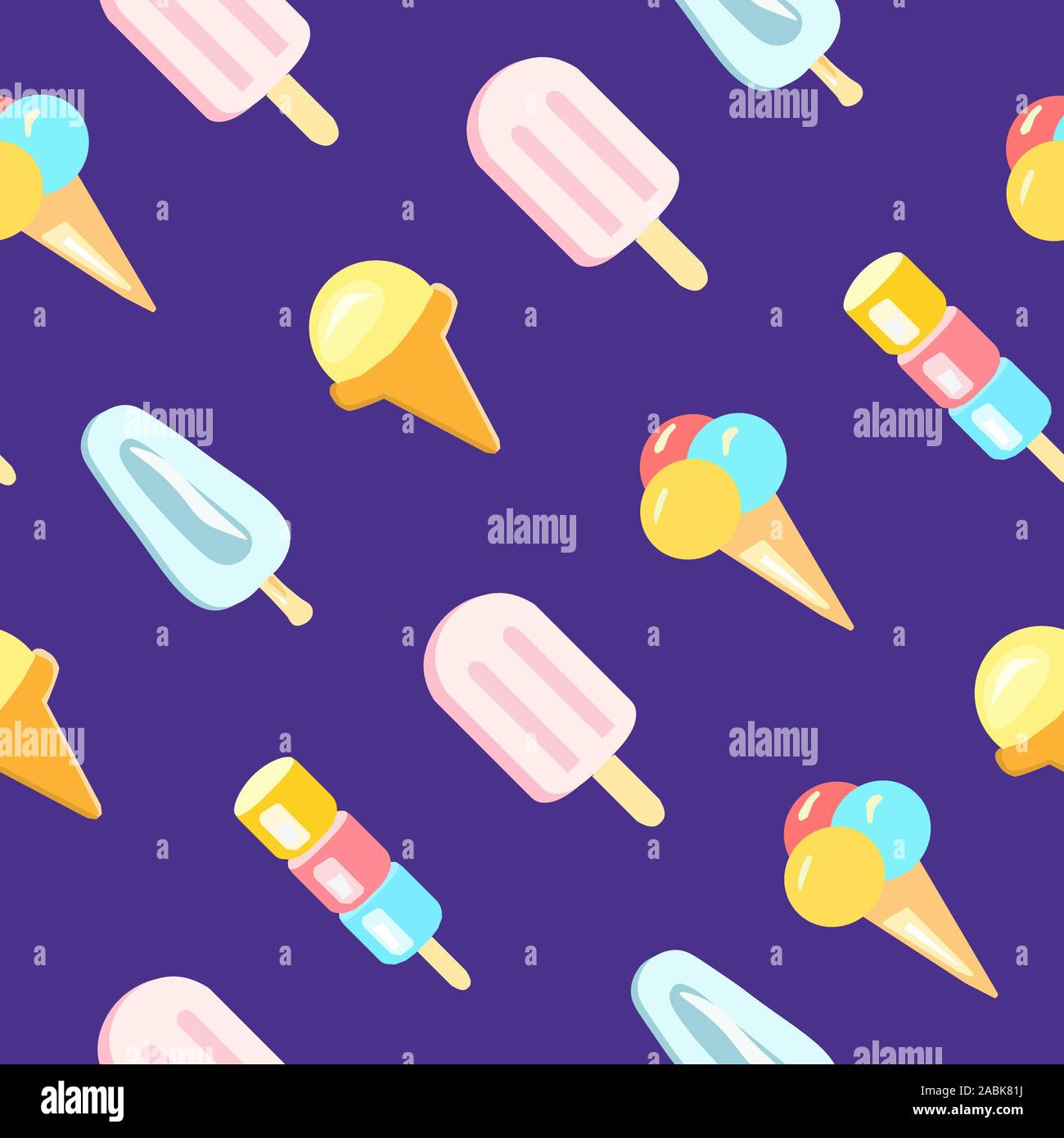 Creative seamless pattern with ice cream in wafer, waffle or sugar cone ...