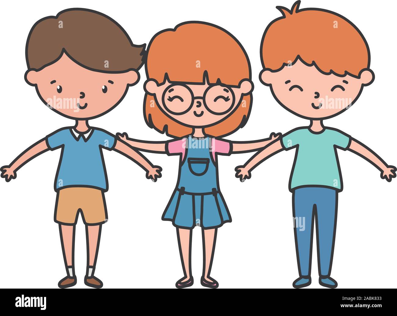 happy little boy and girls cartoon hands up vector illustration Stock ...