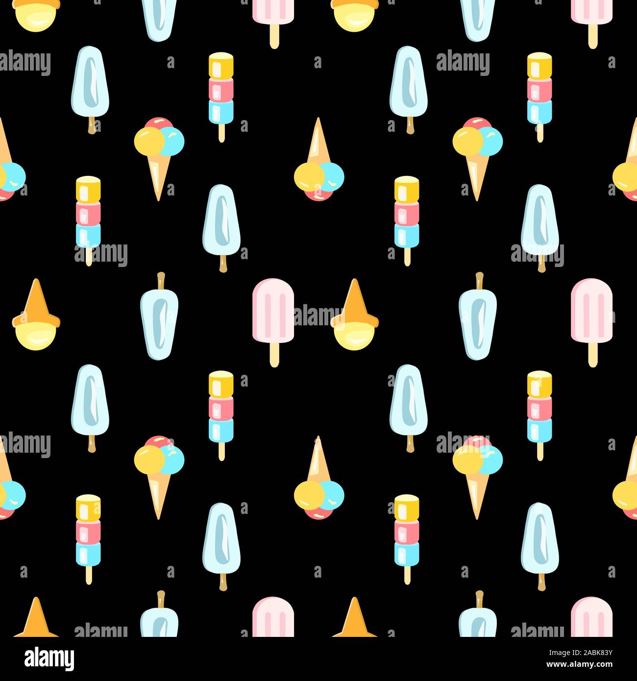 Creative seamless pattern with ice cream in wafer, waffle or sugar cone ...