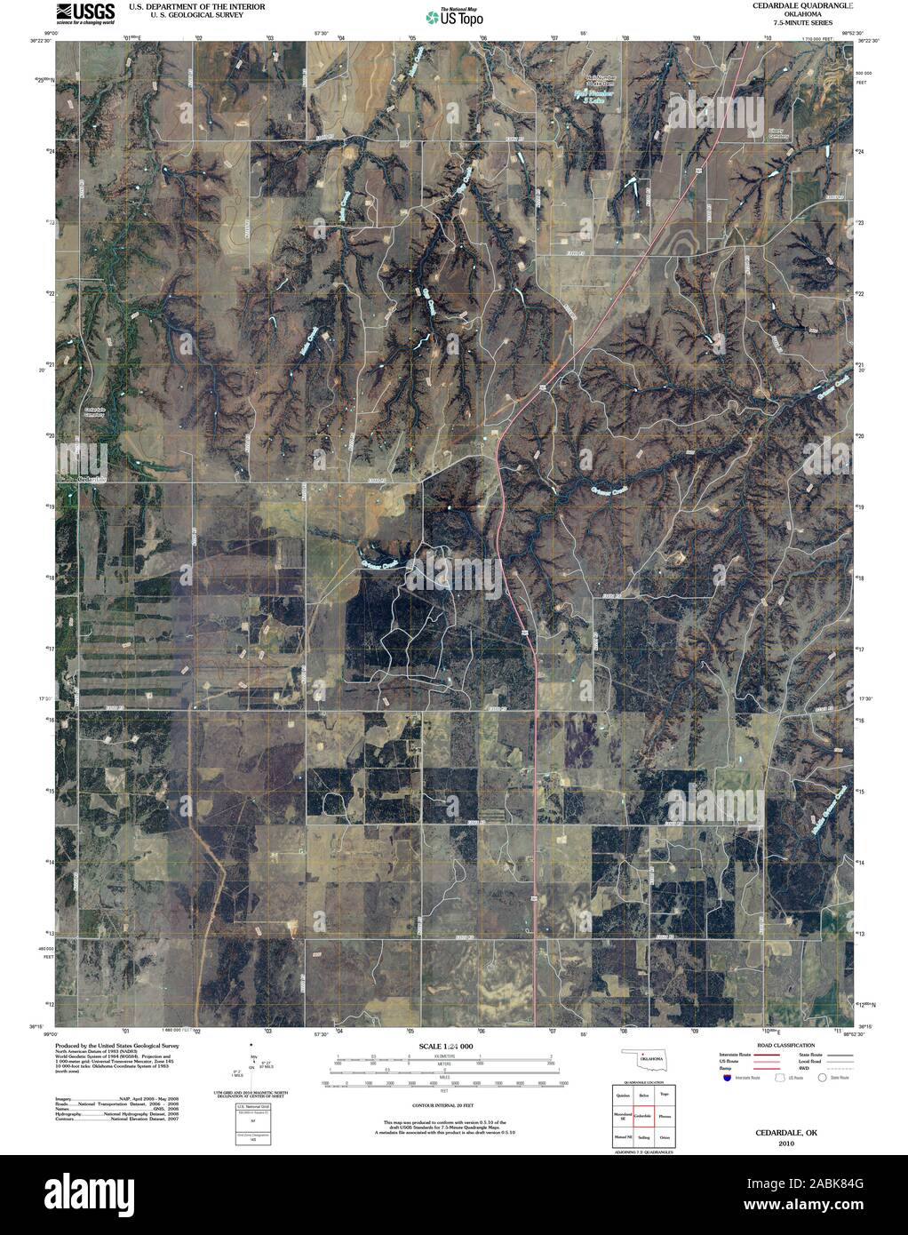 USGS TOPO Map Oklahoma OK Cedardale 20100127 TM Restoration Stock Photo