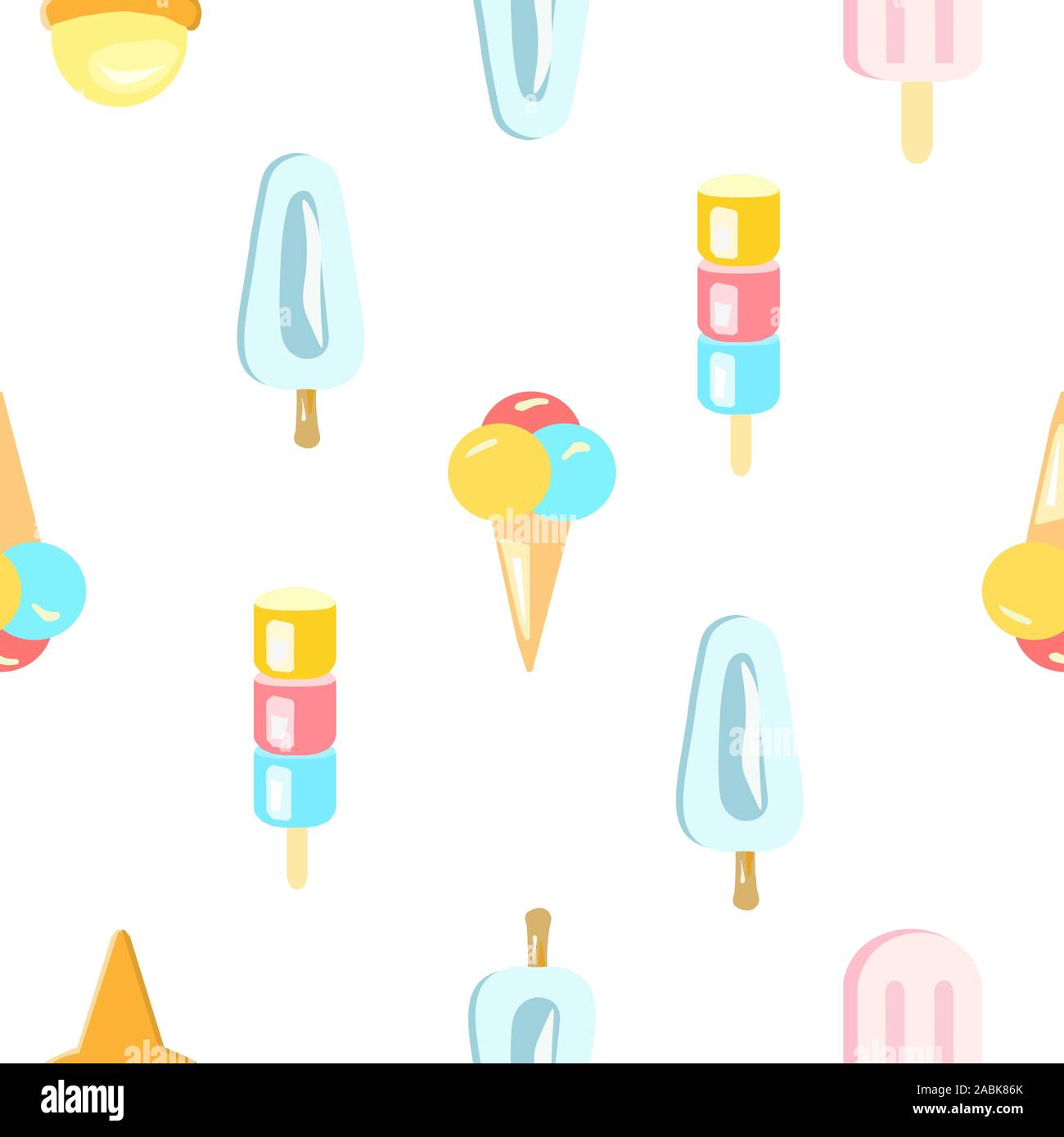 Creative seamless pattern with ice cream in wafer, waffle or sugar cone ...