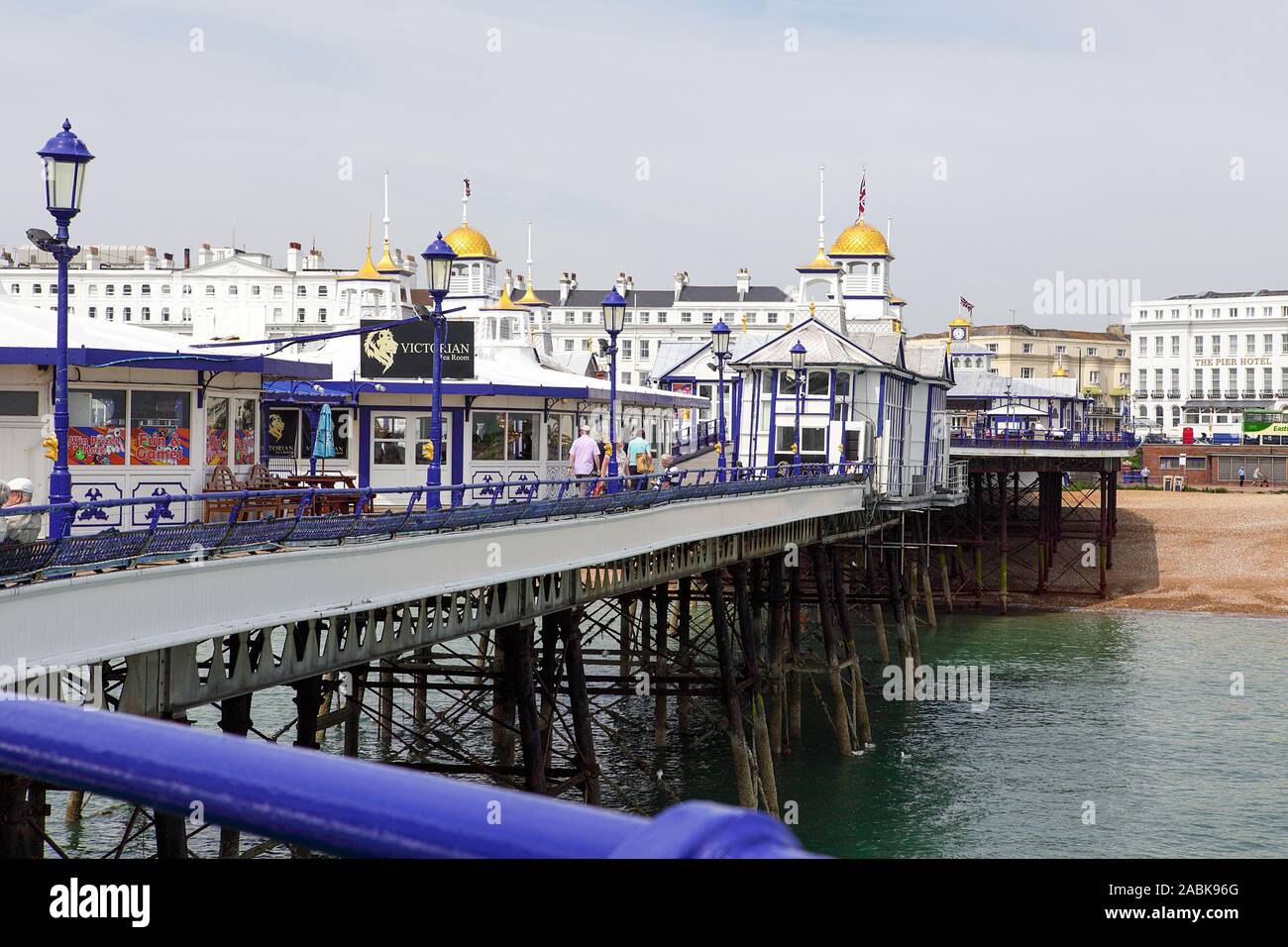 Viewed here from upon Eastbourne's Pier is the unmistakeable Victorian architecture of the 1870s. Stock Photo