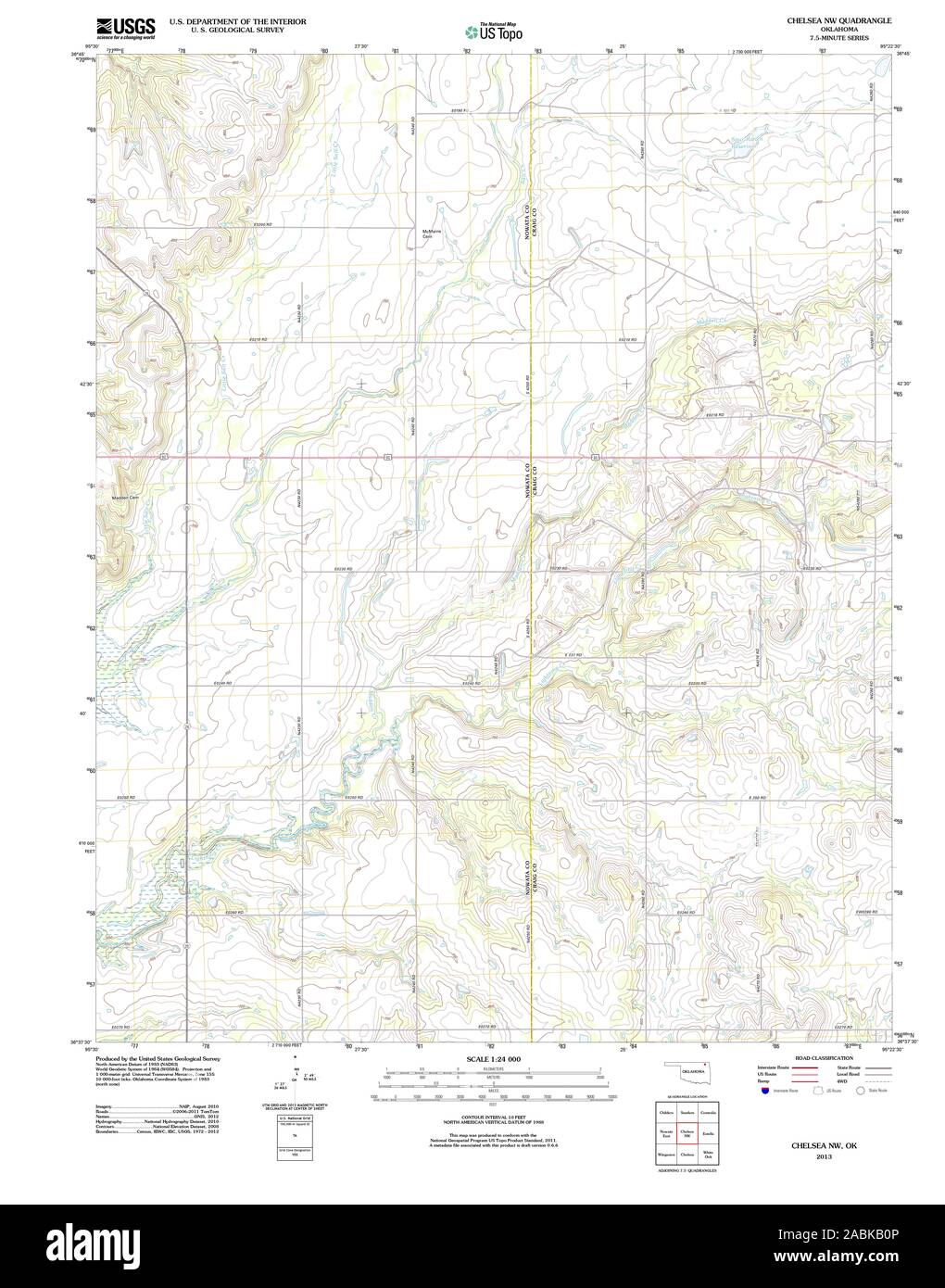 Usgs Topo Map Oklahoma Ok Chelsea Nw 20130117 Tm Restoration 2ABKB0P 