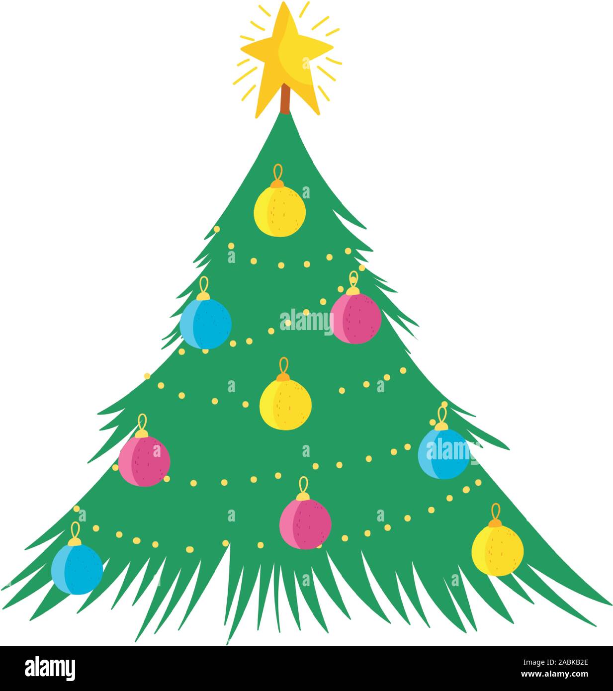 merry christmas decorative tree balls star vector illustration Stock ...