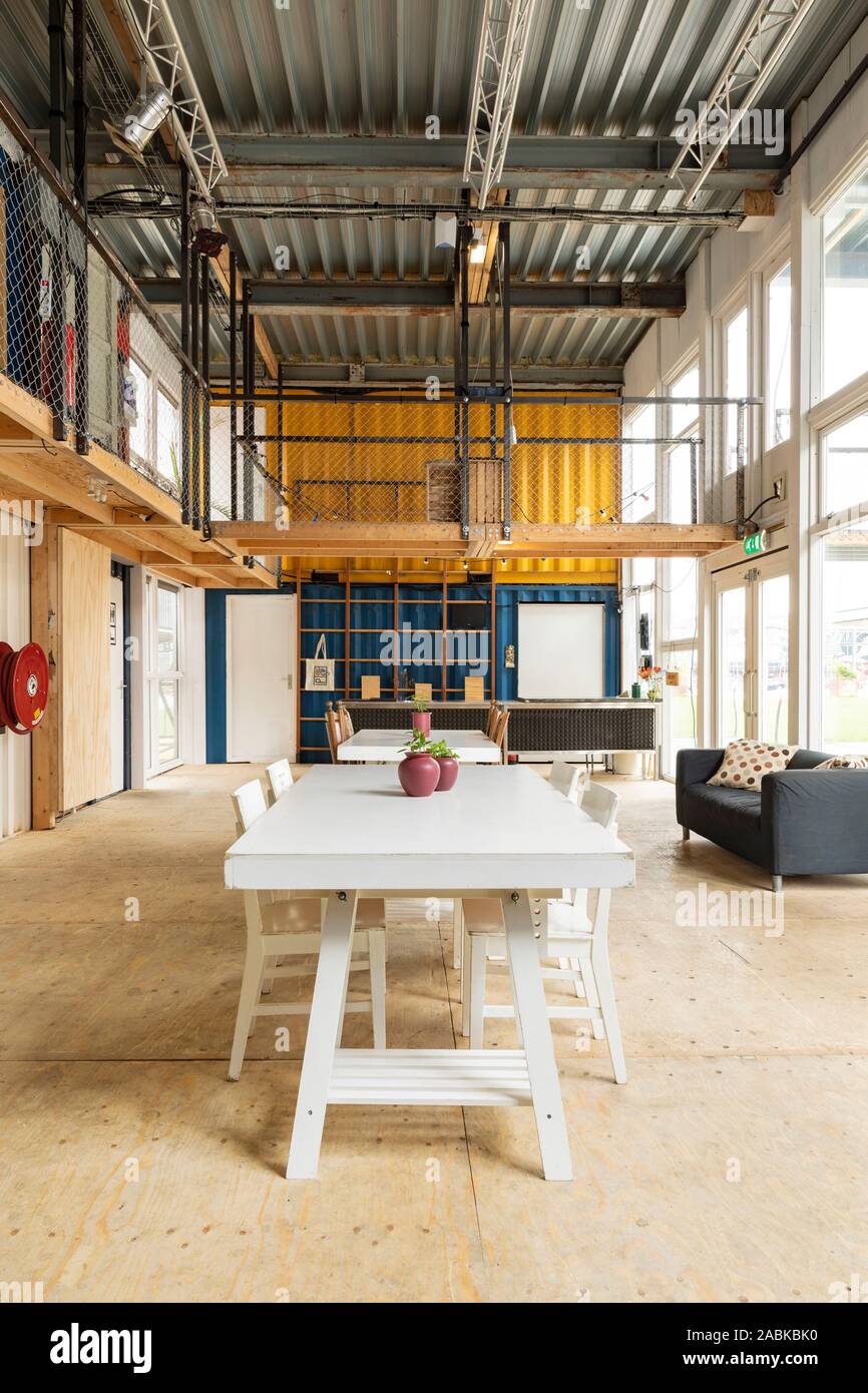 The inside of the temporary creative space built with shipping ...