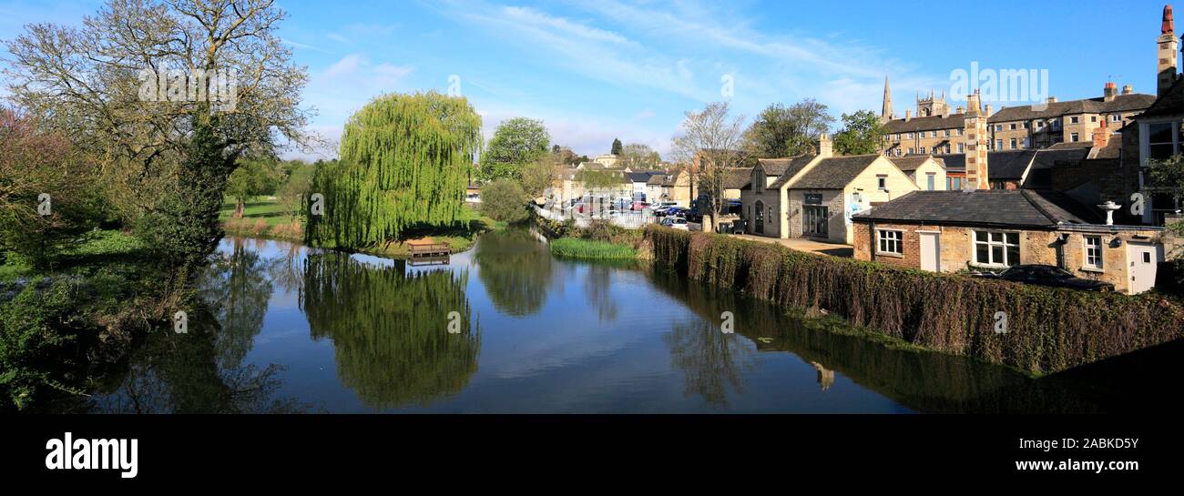 View over the river Welland meadows, Stamford town; Lincolnshire