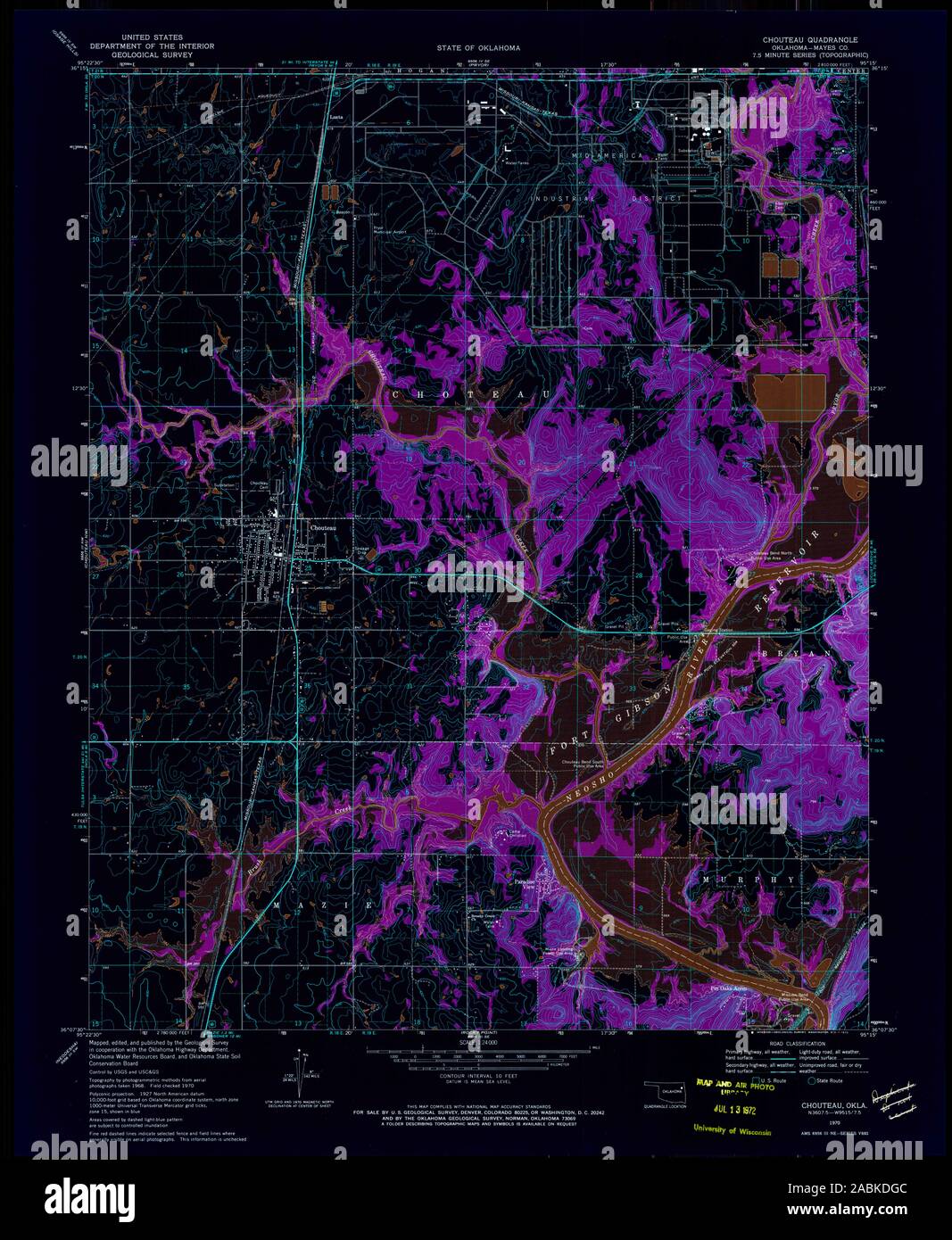 USGS TOPO Map Oklahoma OK Chouteau 705614 1970 24000 Inverted