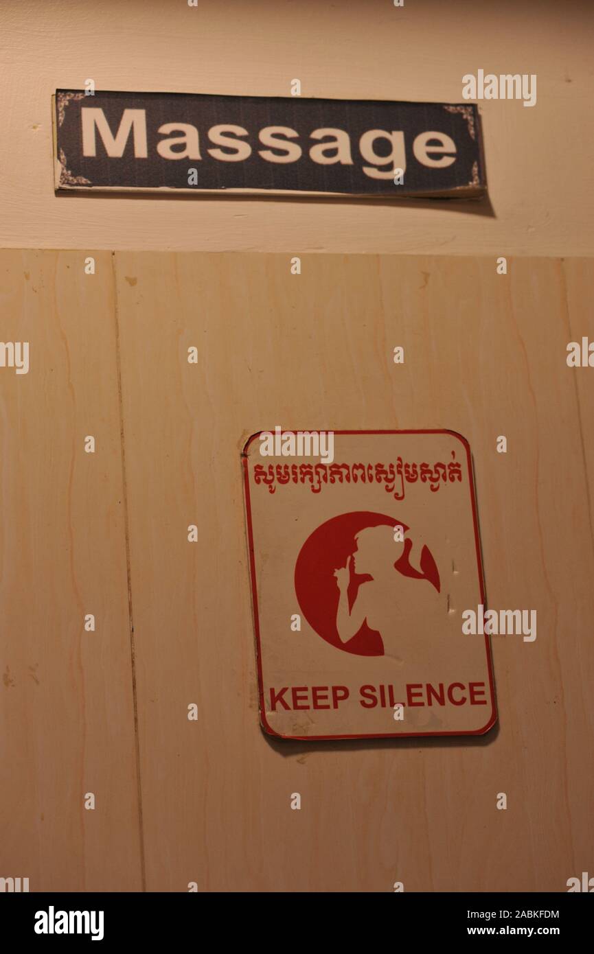 Bilingual Keep Silence Massage Hotel Sign Phnom Penh