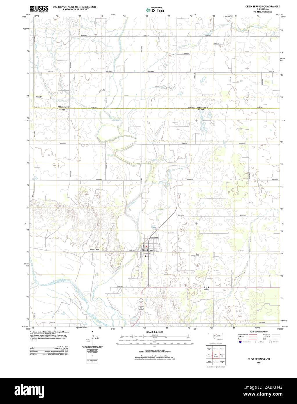 USGS TOPO Map Oklahoma OK Cleo Springs 20121030 TM Restoration Stock Photo Alamy