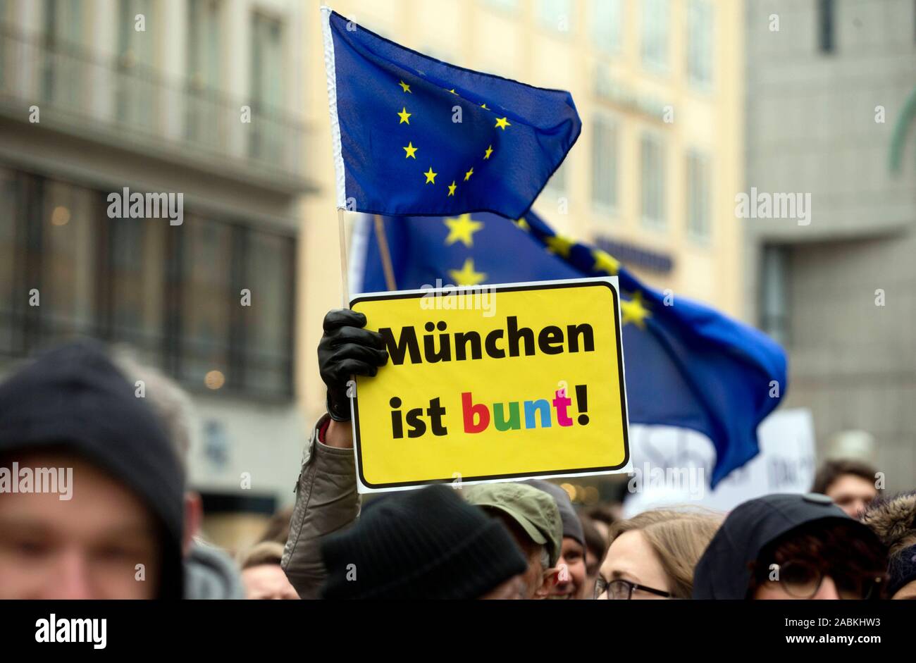 PEGIDA Demonstration and Counter Demonstration in Munich. [automated translation] Stock Photo