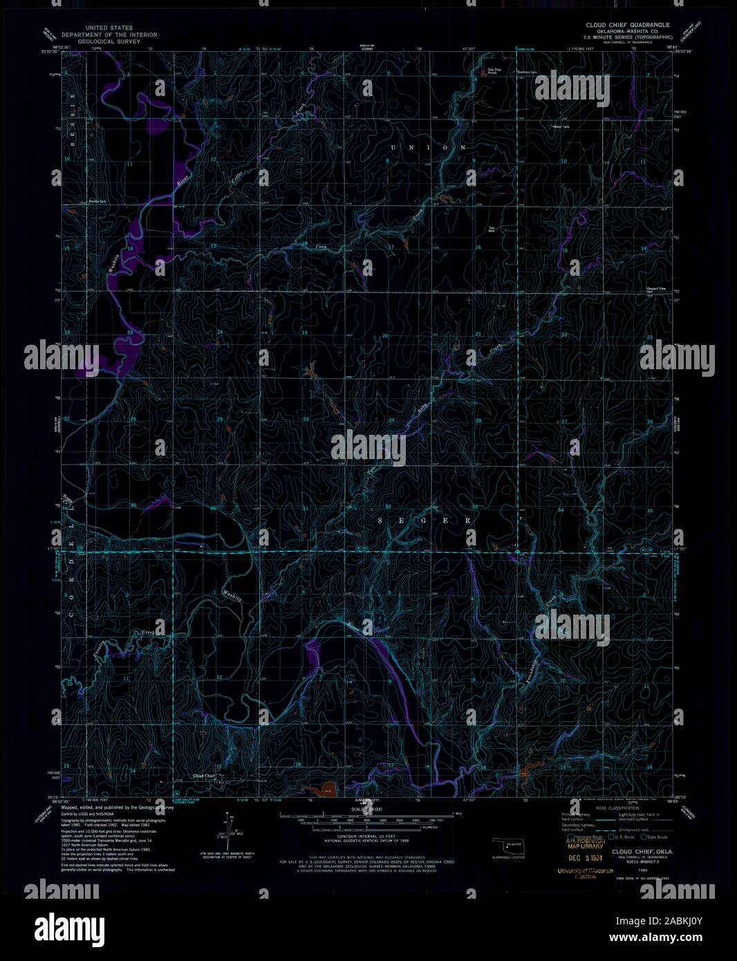 USGS TOPO Map Oklahoma OK Cloud Chief 705638 1983 24000 Inverted ...