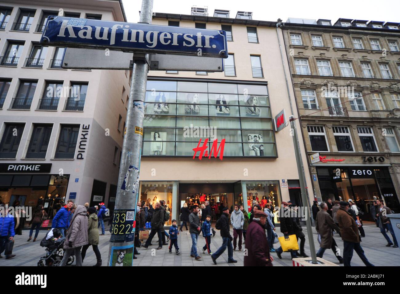 Branch of the Swedish fashion chain H and M (Hennes and Mauritz) at Kaufingerstrasse 18 in Munich's pedestrian zone. [automated translation] Stock Photo