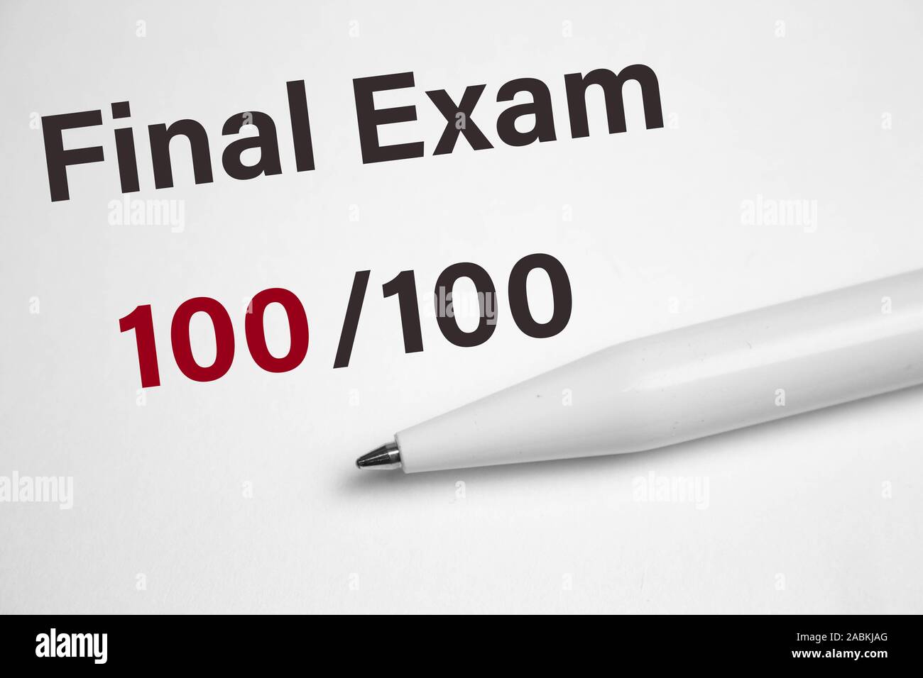 Final exam marked with 100 isolated on white. Stock Photo