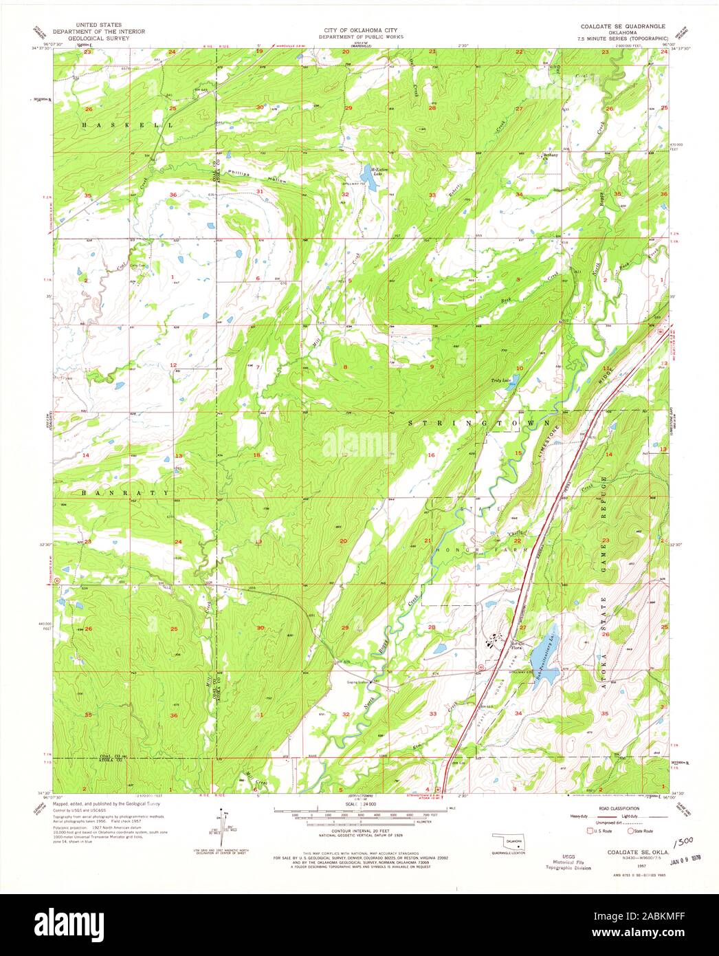 USGS TOPO Map Oklahoma OK Coalgate SE 800827 1957 24000 Restoration ...