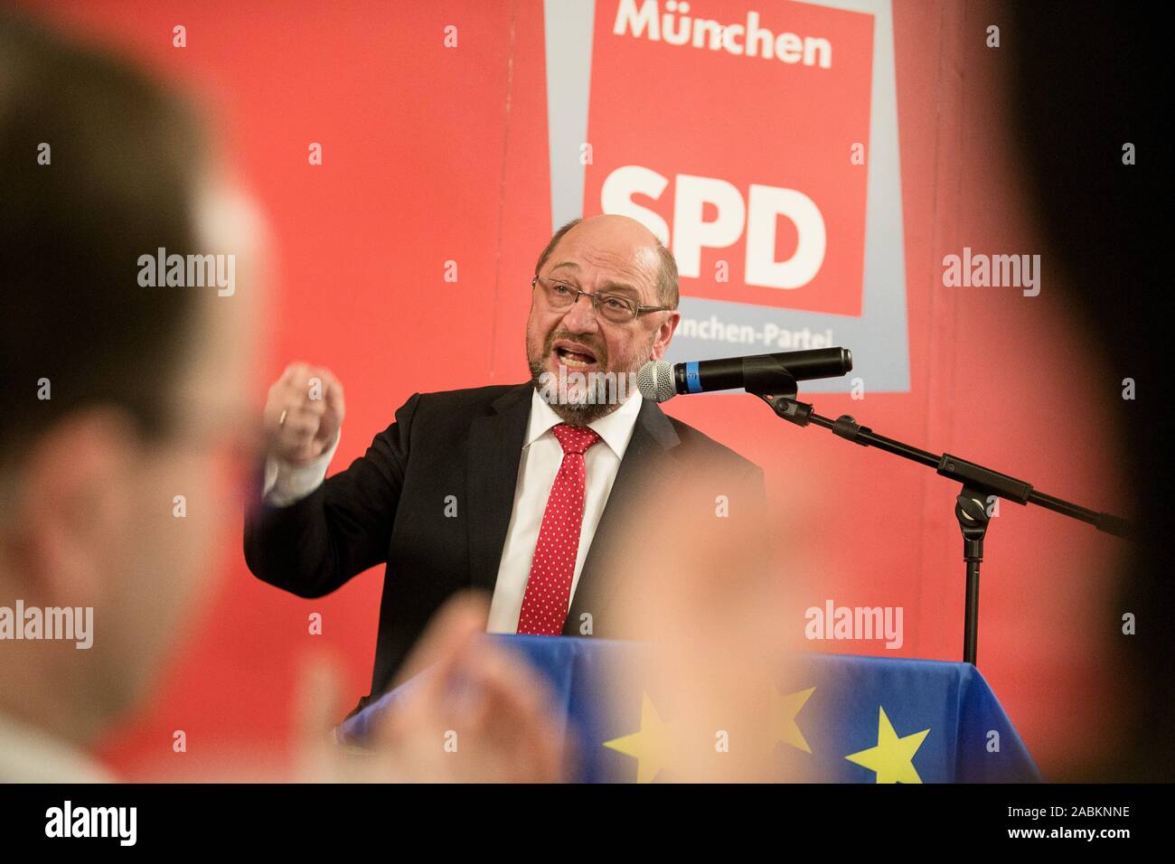 Martin Schulz (SPD) speaks at the European political event 'Europe is the answer' at the 'Echardinger Einkehr' in Bad-Kreuther-Straße 8 in Munich. [automated translation] Stock Photo