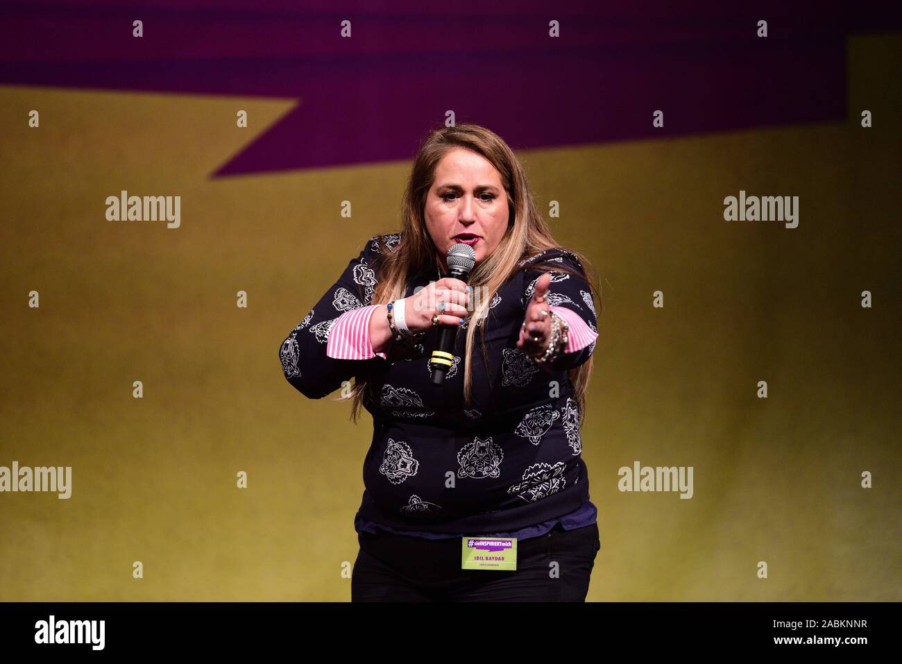 The comedy artist Idil Baydar speaks at the cultural festival '#sieINSPIRIERTmich' on International Women's Day and on the occasion of the 100th anniversary of women's suffrage in Munich's Muffathalle. [automated translation] Stock Photo