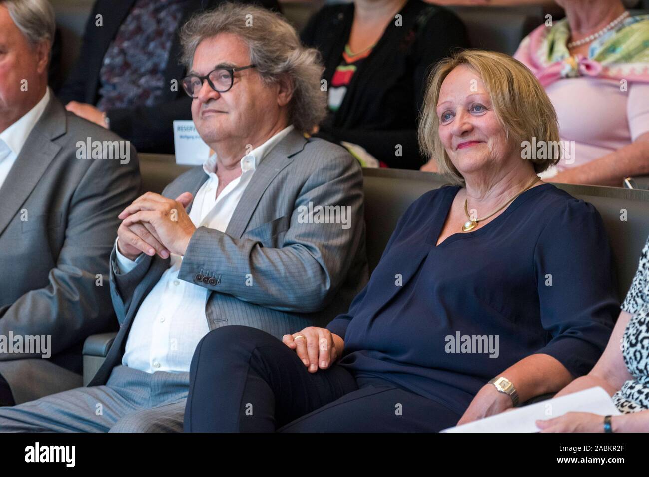 Sabine Leutheusser-Schnarrenberger, former Federal Minister of Justice, sits next to Helmut Markwort in the new Irenensaal of the publishing house Wort und Bild in Baierbrunn. [automated translation] Stock Photo