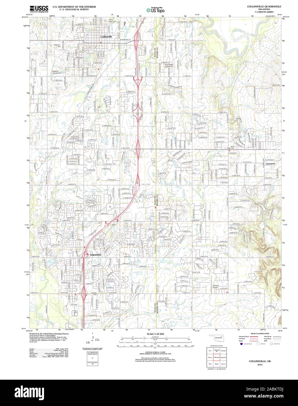 USGS TOPO Map Oklahoma OK Collinsville 20121107 TM Restoration Stock Photo