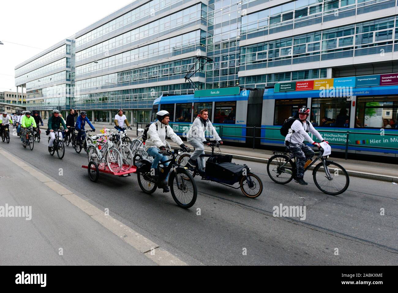 The "Ride of Silence" in Munich. Every year this commemorative trip for cyclists who have died