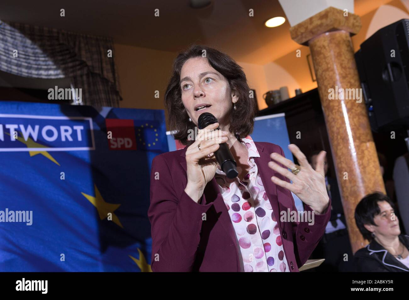 Top candidate Katarina Barley speaks at a campaign event of the SPD for the European elections 2019 in the Franziskaner in Munich. Maria Noichl, Member of the European Parliament, sits to her right. [automated translation] Stock Photo