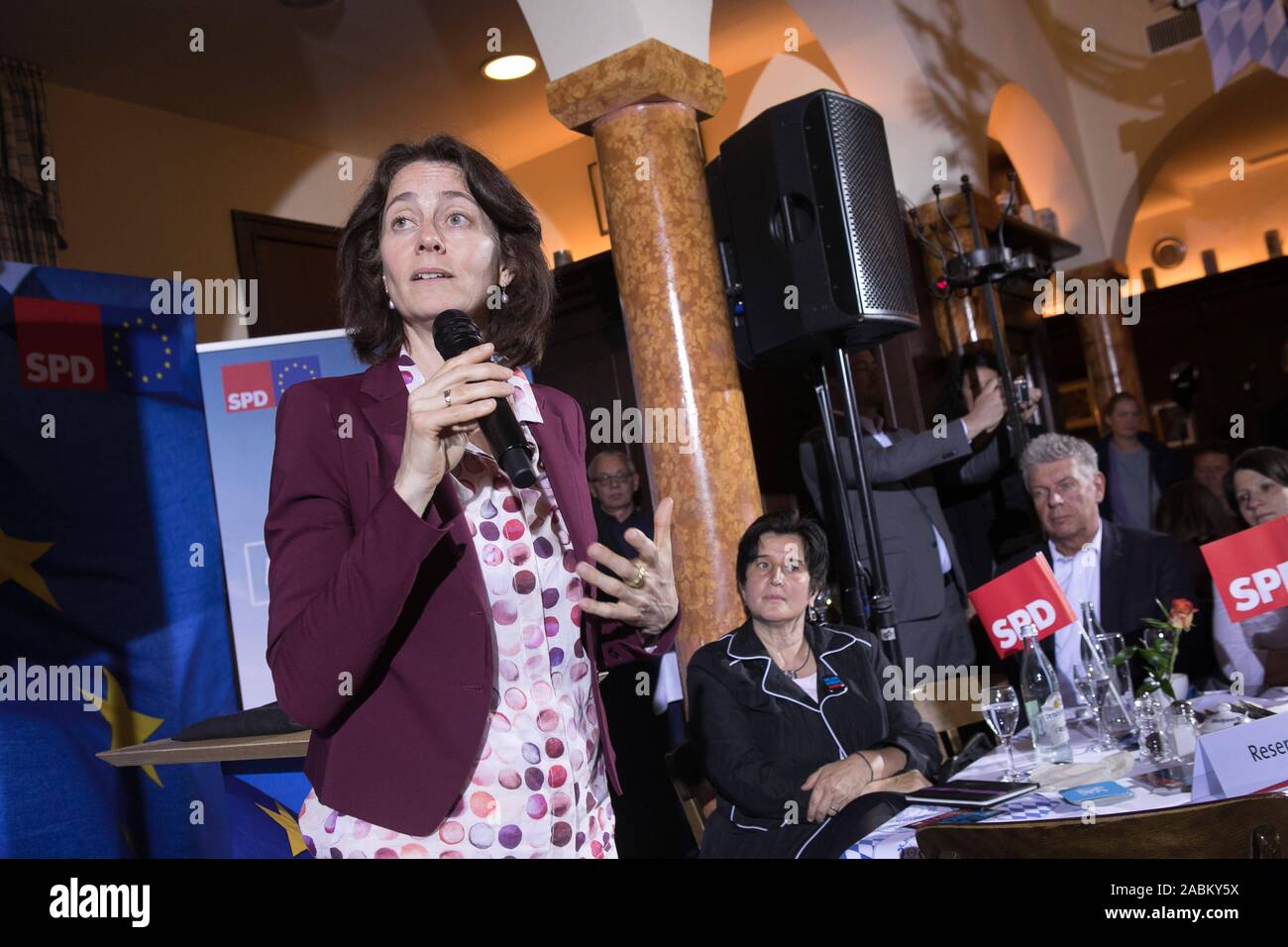 Top candidate Katarina Barley speaks at a campaign event of the SPD for the European elections 2019 in the Franziskaner in Munich. To her right are the MEP Maria Noichl and Lord Mayor Dieter Reiter. [automated translation] Stock Photo