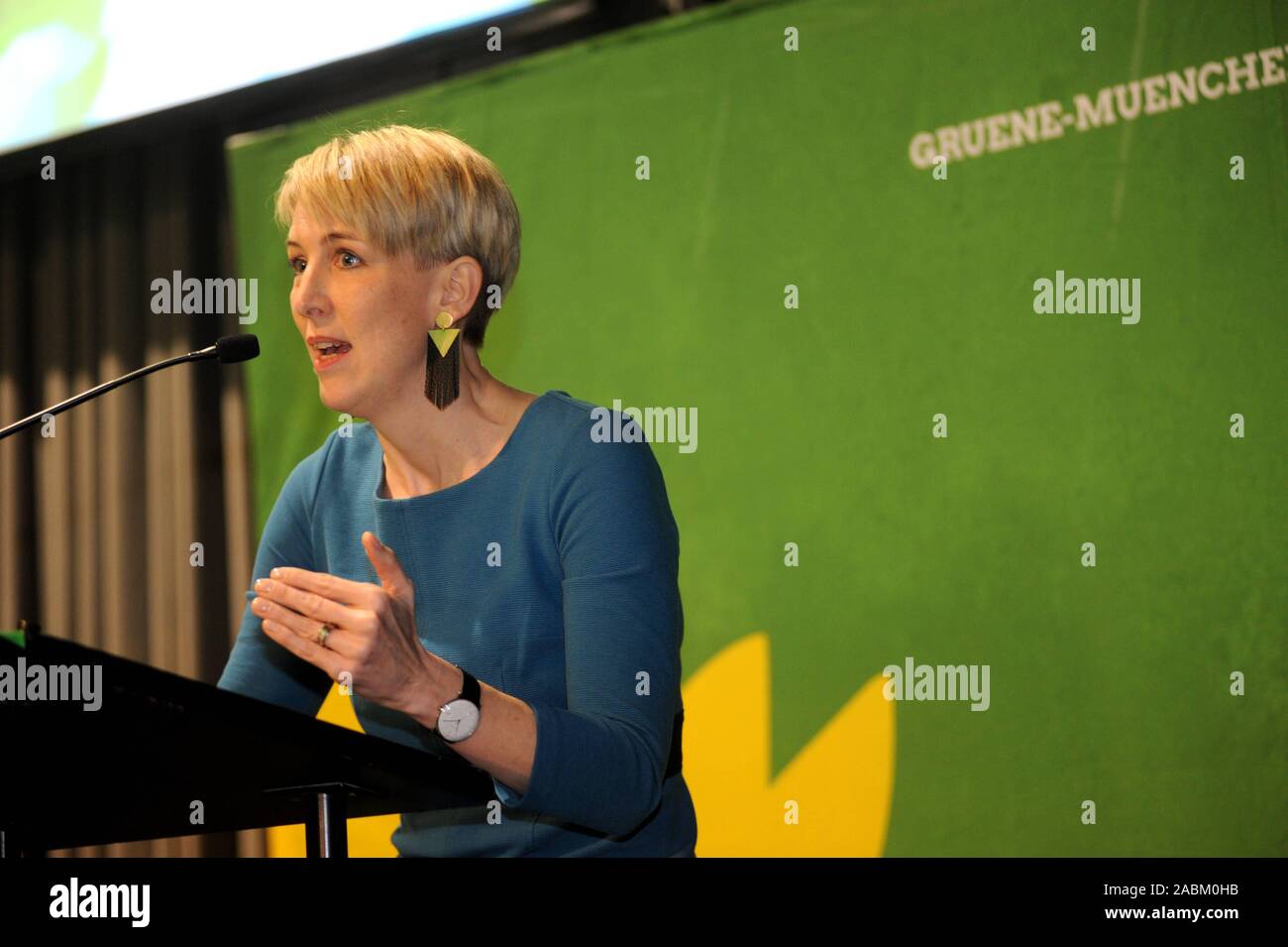 The newly elected mayor candidate Katrin Habenschaden speaks at the city party conference of Bündnis 90 / Die Grünen im Kesselhaus. [automated translation] Stock Photo