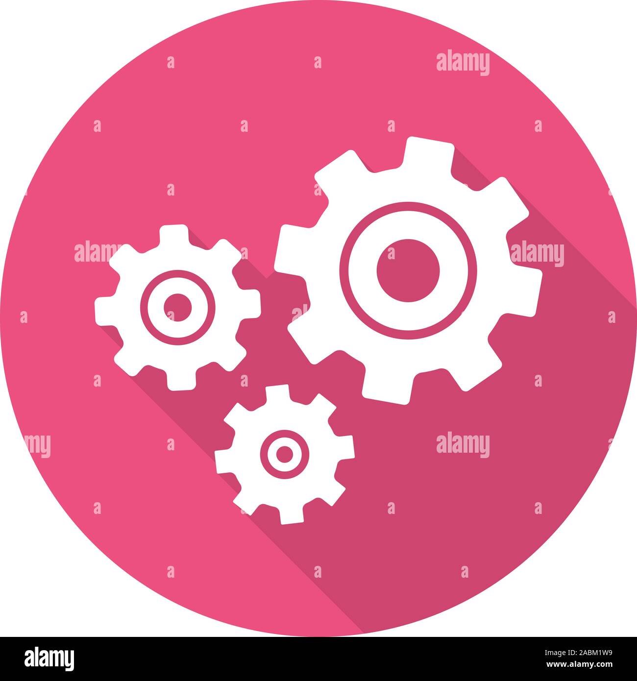 Cogwheels flat design long shadow icon. Gears. Cogs. Vector silhouette symbol Stock Vector