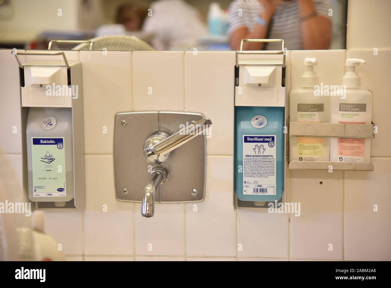 Water tap and hygienic soaps in a nursing station in the hospital