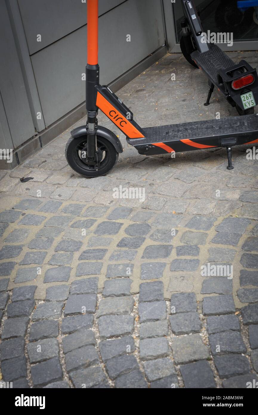Parked electric scooter of the supplier Circ in Munich. [automated translation] Stock Photo