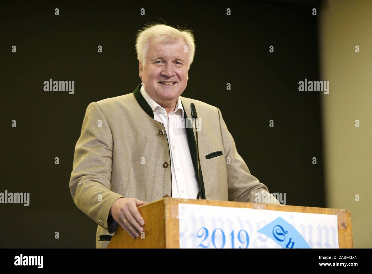 Federal Interior Minister Horst Seehofer (CSU) speaks at the Bavaricum 2019 symposium in Munich's Augustinerkeller. [automated translation] Stock Photo