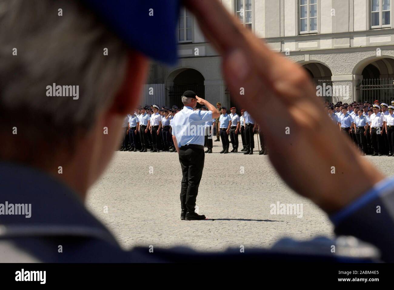 Festive promotion appeal for prospective officers of the University of the Federal Armed Forces with Federal Defence Minister Ursula von der Leyen in the courtyard of honour at Schloss Nymphenburg. [automated translation] Stock Photo