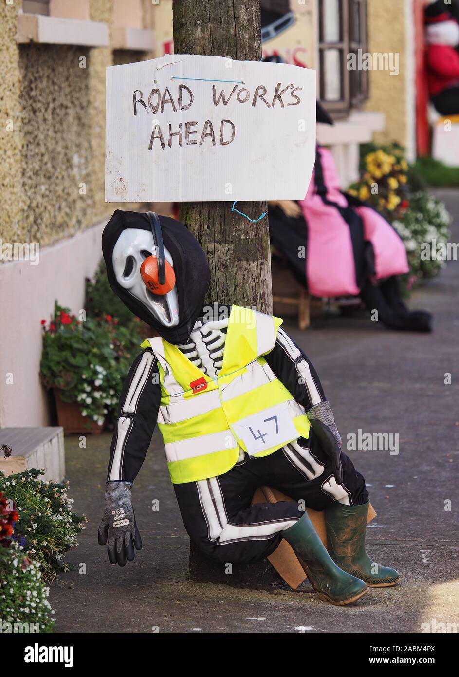 Halloween scarecrow of a council worker in New Inn, Tipperary, Ireland Stock Photo
