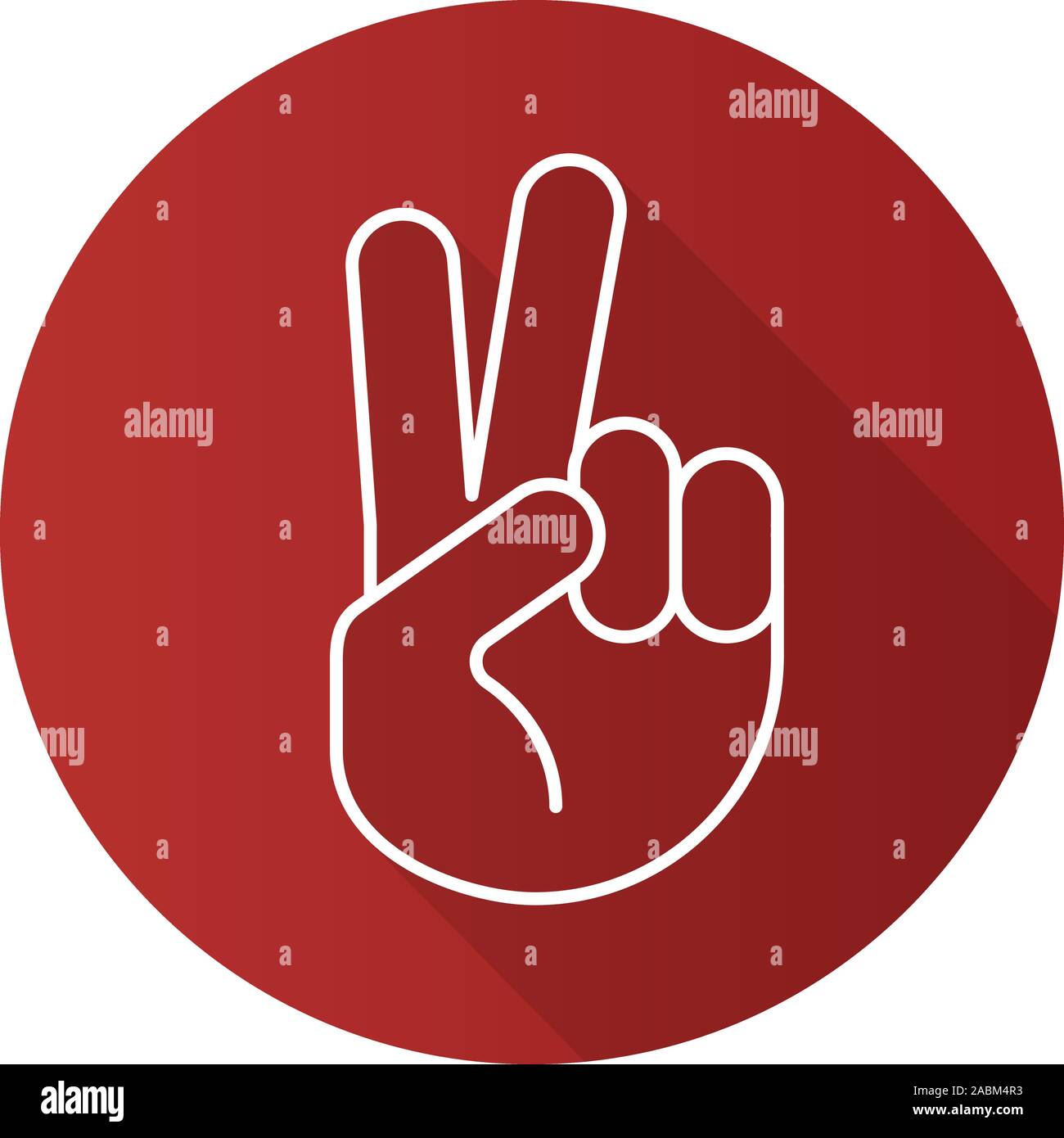 Peace hand gesture flat linear long shadow icon. Two fingers up ...