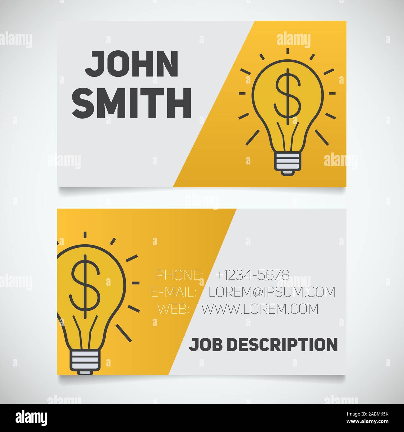 Business card print template with light bulb and dollar logo. Easy edit.  Creative director. Startup manager. Stationery design concept. Vector  illustr Stock Vector Image & Art - Alamy
