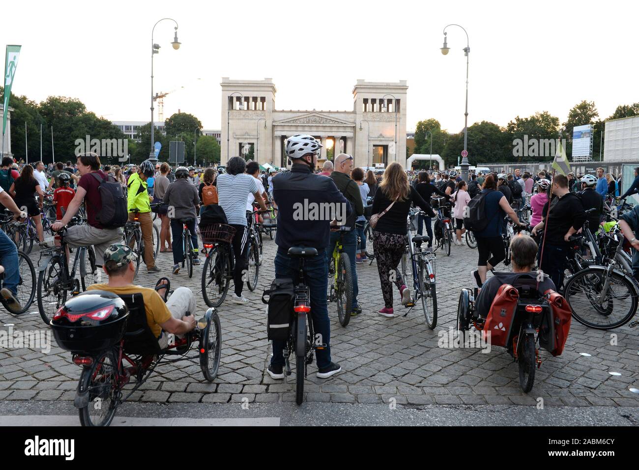 Participants before the beginning of the tenth Munich cycling night on car-free roads with start and finish at Königsplatz. [automated translation] Stock Photo