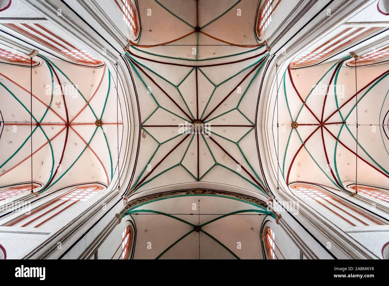 Schwerin, Germany - August 2, 2019: Interior view of Cathedral. Directly below view of the crossing. It is an Evangelical Lutheran Cathedral dedicated Stock Photo
